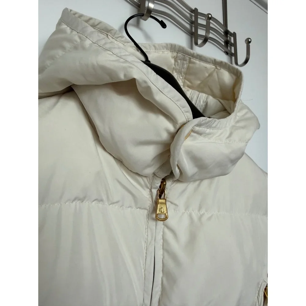 Lauren Ralph Lauren Petite Ivory Down Puffer Jacket Belted Hooded PS S